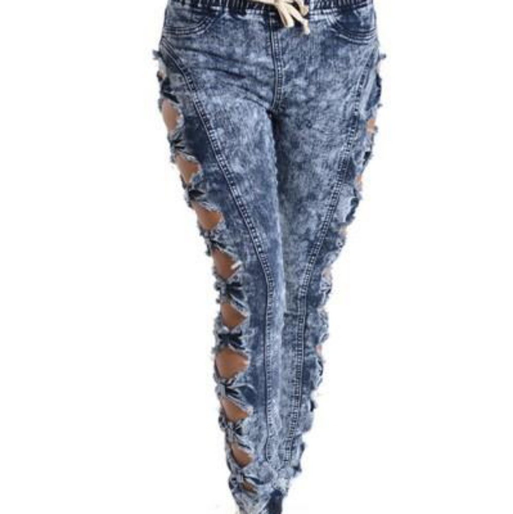 Side Bow Tie Denim Joggers